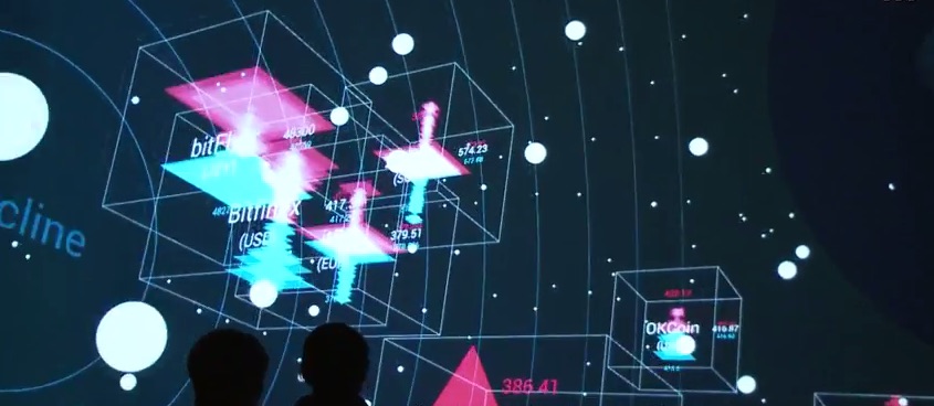 World-first bitcoin media art "chains" that Rhizomatiks Daito Manabe made showed off in Germany Museum ZKM. SIVIRA made a technical cooperation of it.